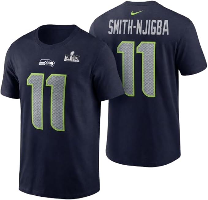 Nike Men's NFL Seattle Seahawks Super Bowl LX Jaxon Smith-Njigba #11 Player Name and Number T-Shirt - Navy