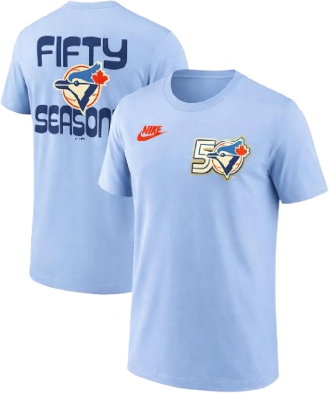 Nike MLB Toronto Blue Jays 50 Seasons Anniversary Logo Celebratory Graphic T-Shirt - Powder Blue