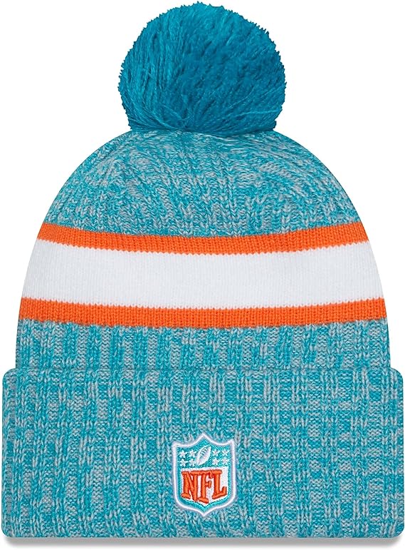 New Era Miami Dolphins 2023 Sideline Cuffed Knit Hat with Pom - Aqua