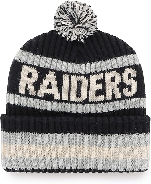 '47 Men's NFL Bering Cuffed Knit Hat with Pom - black