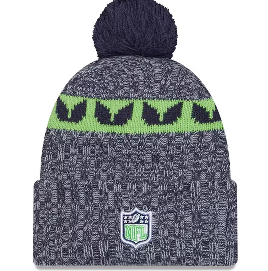 Seattle Seahawks New Era 2023 Sideline Cuffed Knit Hat With Pom - College Navy