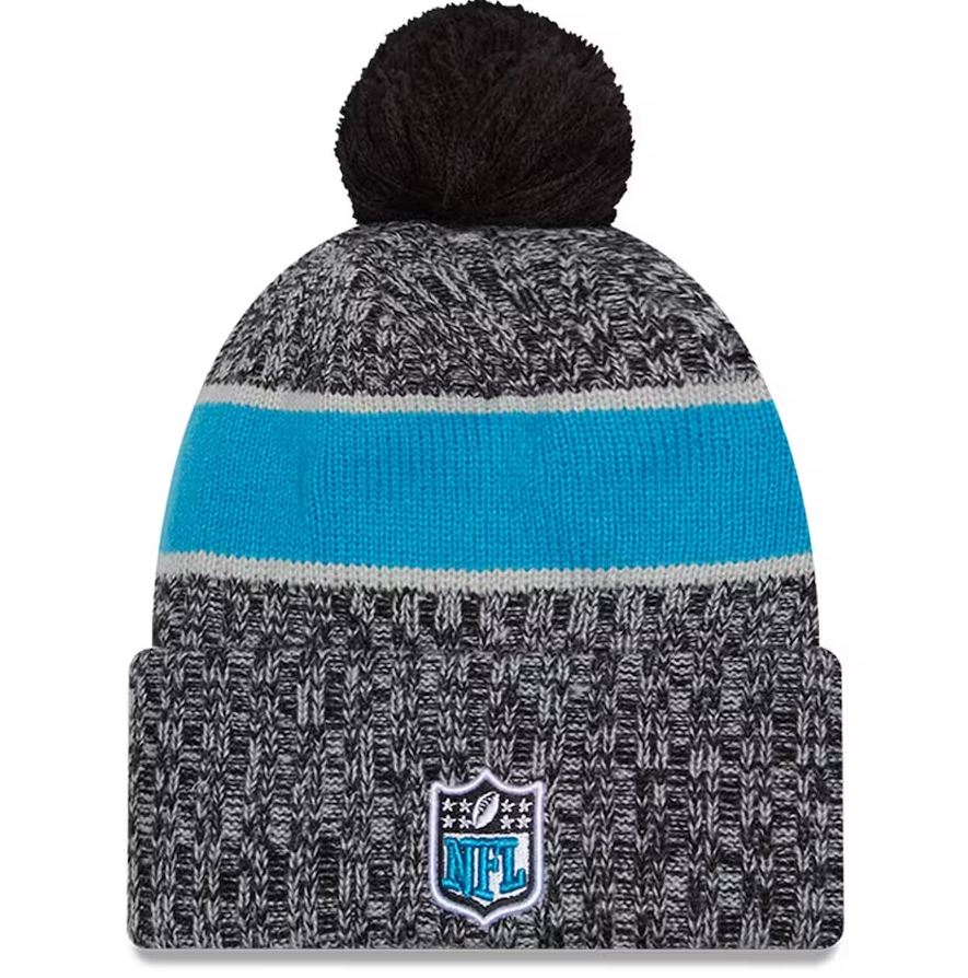 Carolina Panthers New Era 2023 Sideline Cuffed Knit Hat With Pom - Black