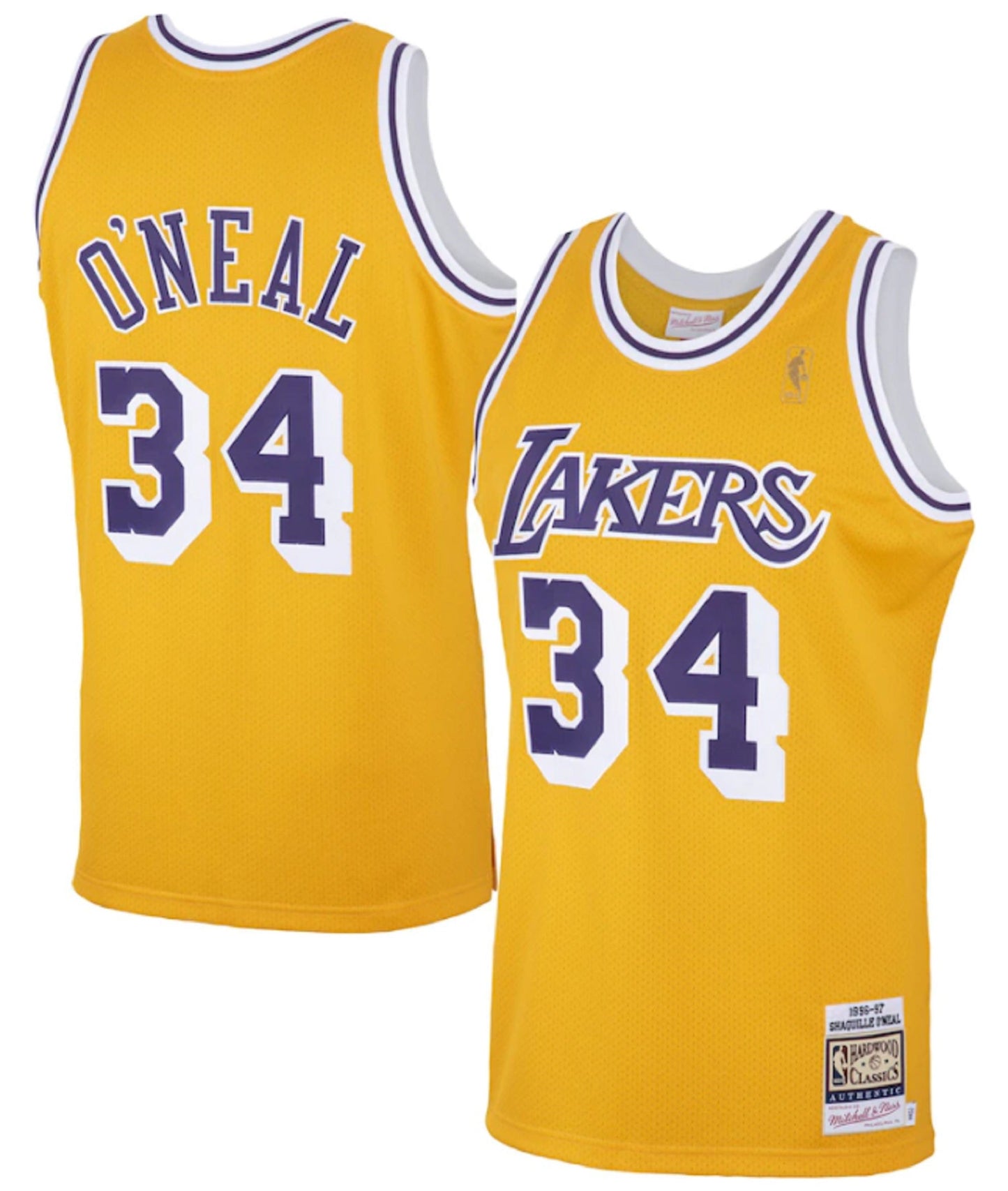 Men's Mitchell & Ness NBA Shaquille O'Neil Los Angeles Lakers 1996/97 Hardwood Classics Swingman Jersey - Gold