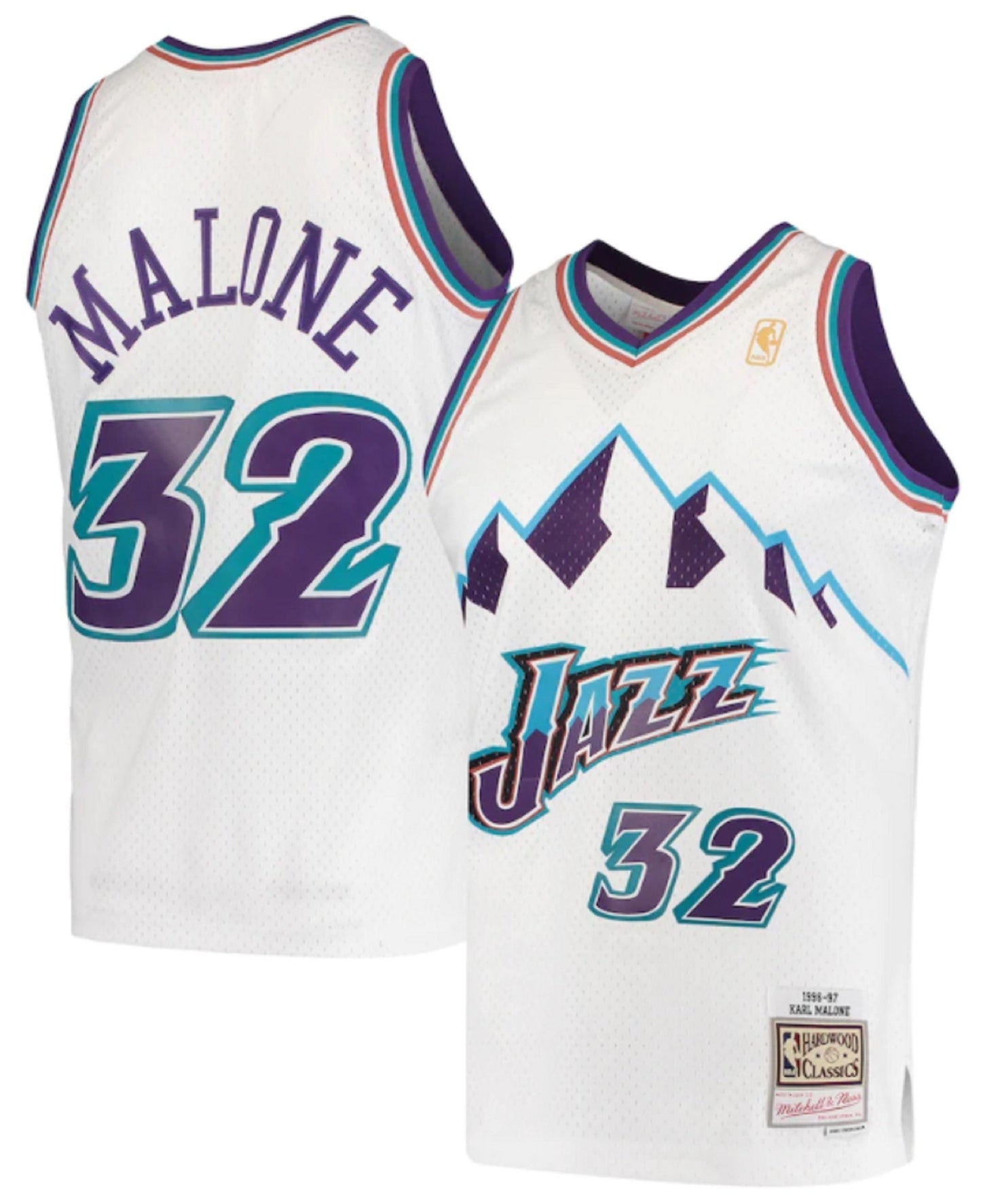 Men's Mitchell & Ness Karl Malone White Utah Jazz Hardwood Classics 1996-97 Swingman Jersey