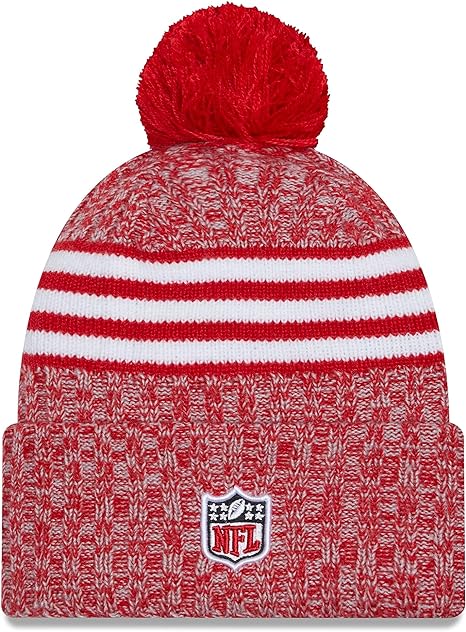New Era San Francisco 49ers 2023 Sideline Cuffed Knit Hat with Pom - Scarlet