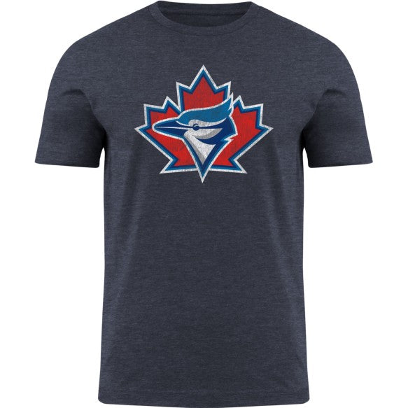 Toronto Blue Jays MLB Cooperstown 1997 Primary Distressed Logo Heathered T-Shirt - Navy