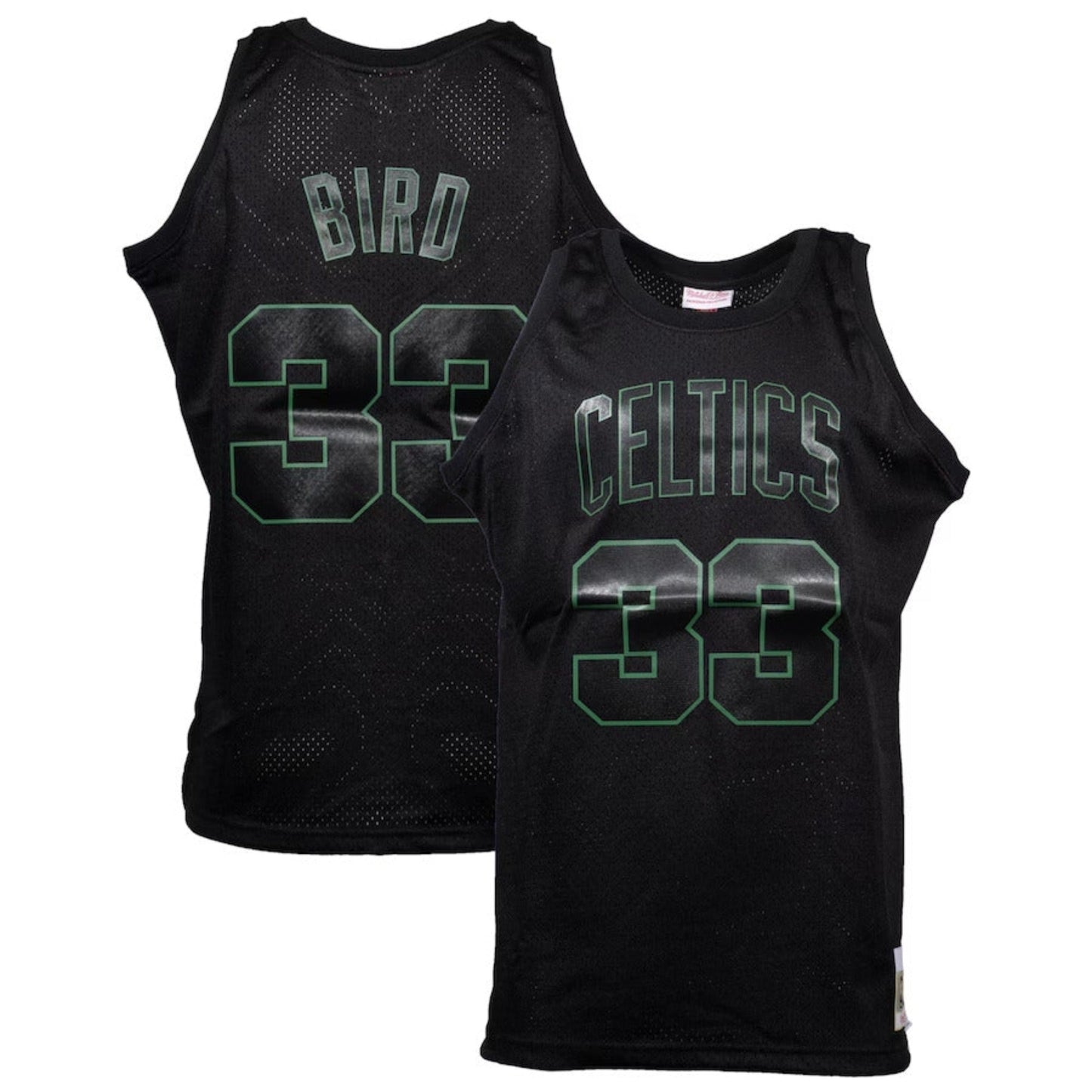 Men's Mitchell & Ness NBA Larry Bird Boston Celtics Hardwood Classics Dynamic Swingman jersey in black with number 33 and 'Bird' text on the back.