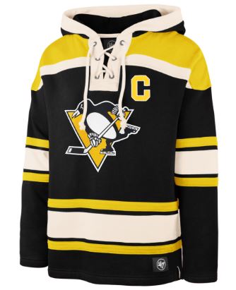'47 NHL Pittsburgh Penguins Mario Lemieux Captain Patch Player Lacer Hoodie - Black/Yellow