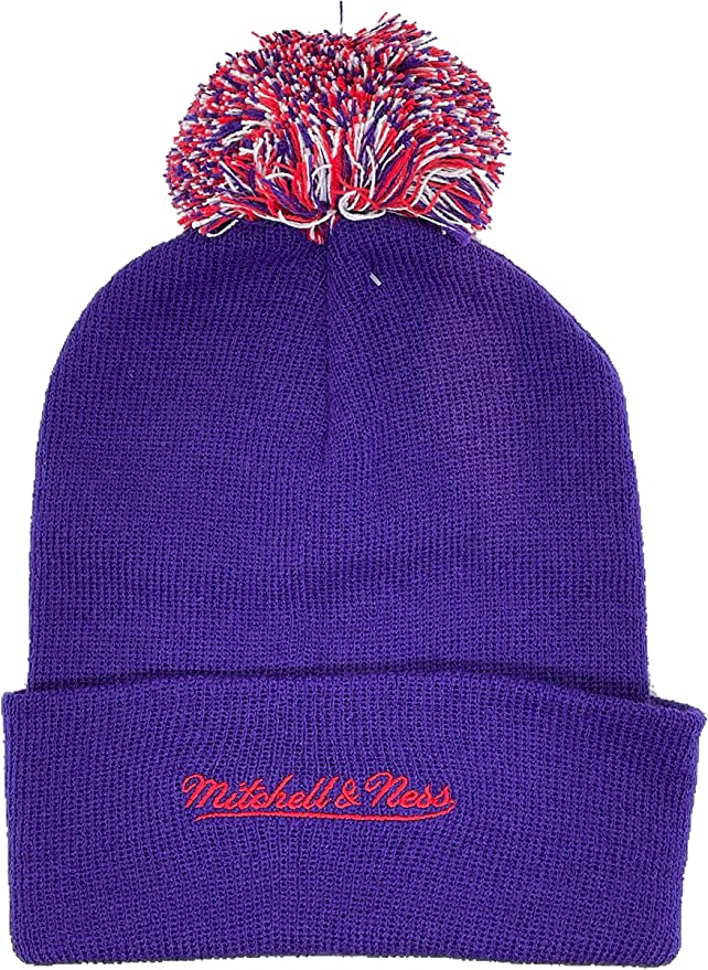 Toronto Raptors Mitchell & Ness Hardwood Classics Dino Logo Cuffed Pom Knit Purple Hat