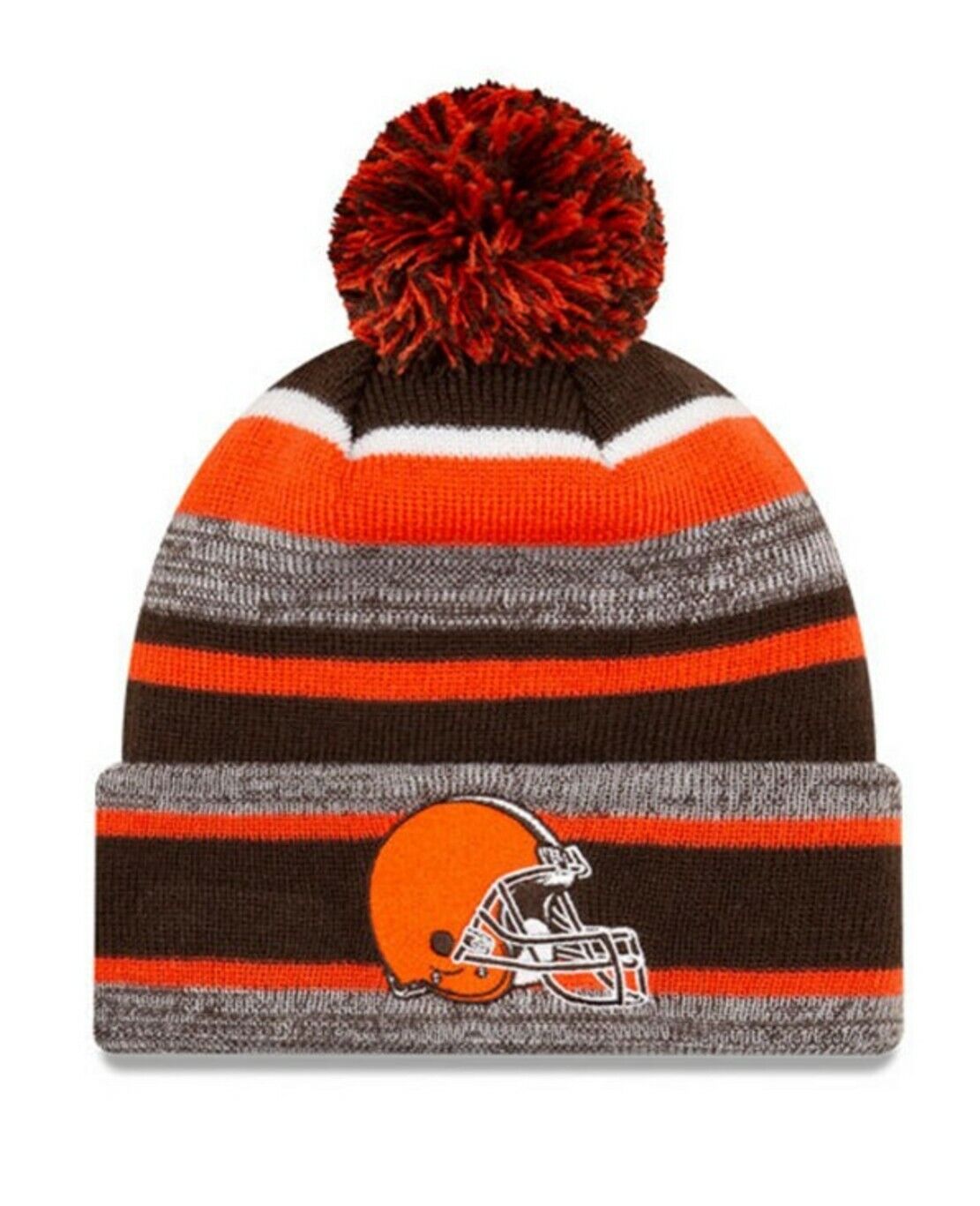 New Era NFL Cleveland Browns Marled Stripe Knit Beanie Hat Hat With Pom - Team Colors