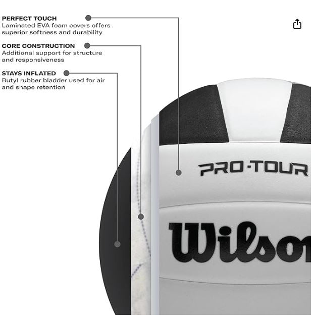 Wilson Pro Tour volleyball with feature text on a white background