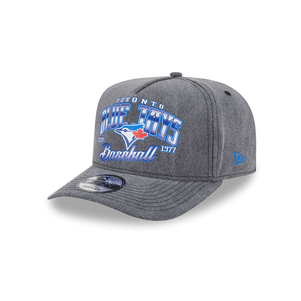A New Era MLB Toronto Blue Jays 9FIFTY A-Frame Snapback Hat in black with a screen-printed Blue Jays logo and wordmark at the front.