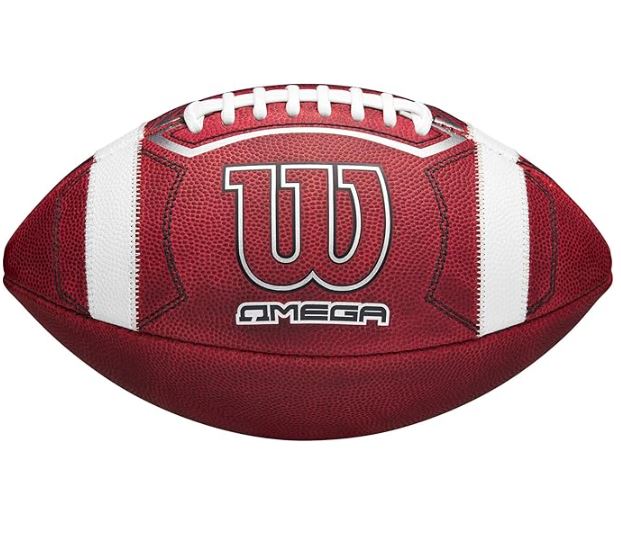 Red and white football with Wilson logo on a white background