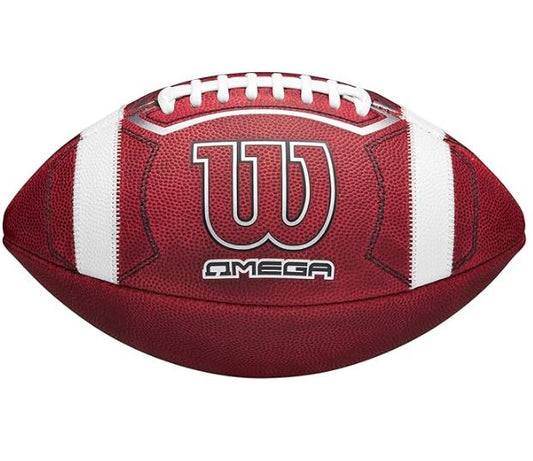 Red and white football with Wilson logo on a white background