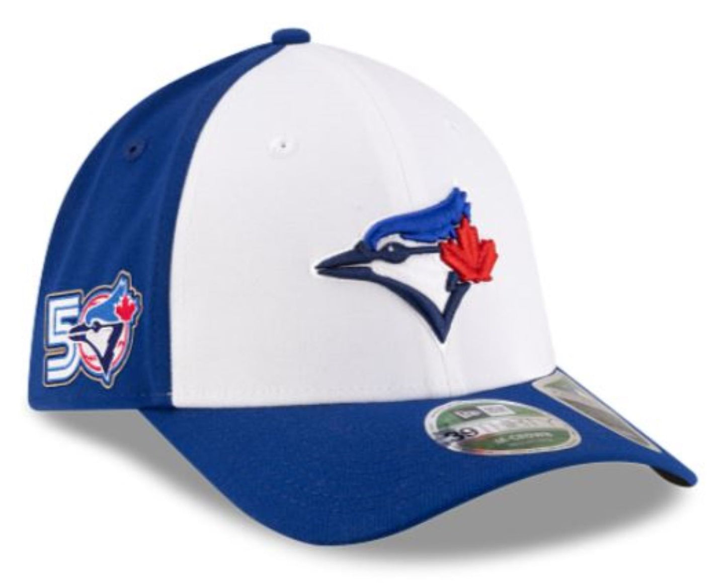 New Era 39THIRTY M-Crown MLB Toronto Blue Jays 50th Anniversary Side Patch Player Replica Stretch-Fit Hat - Blue/White