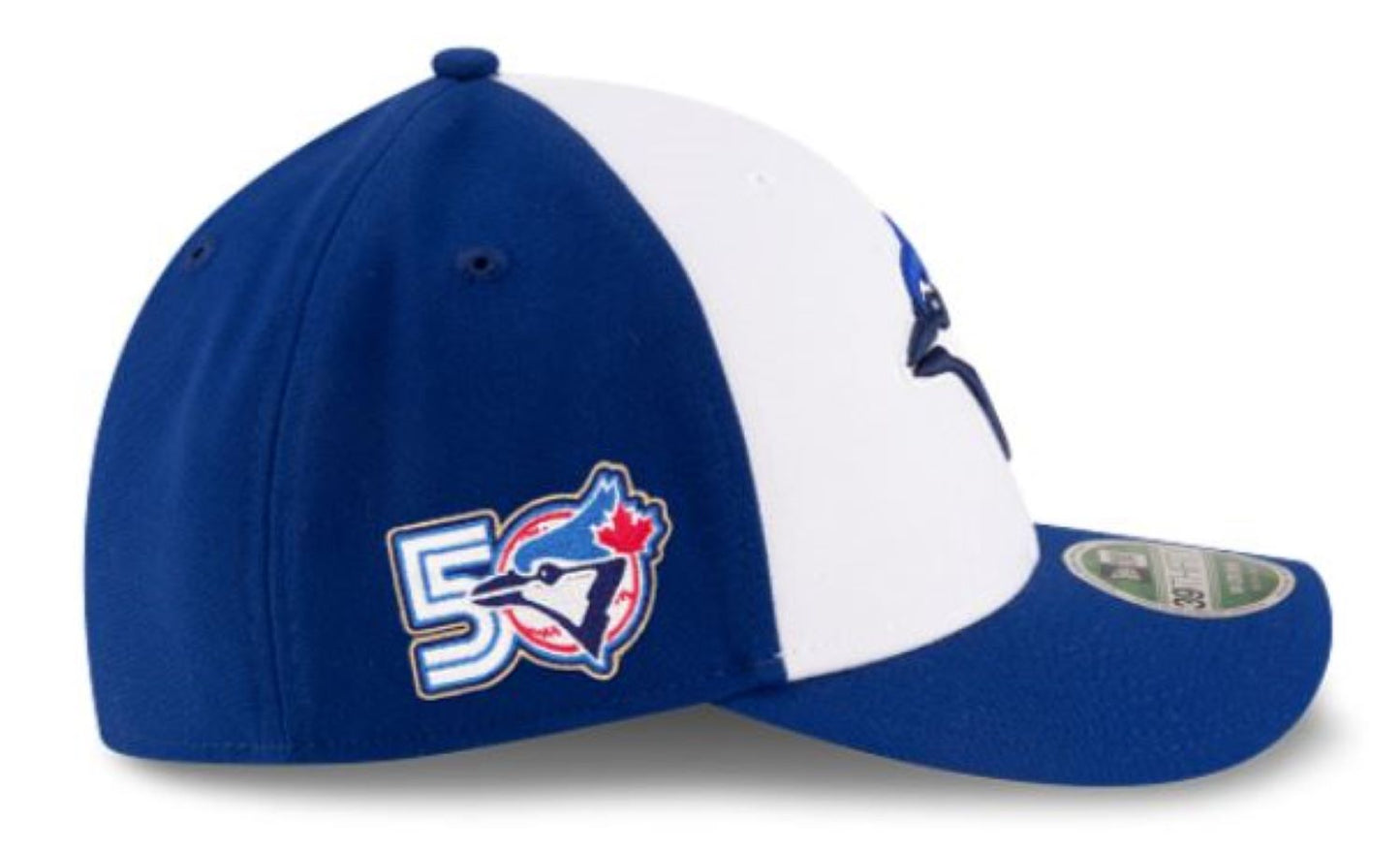 New Era 39THIRTY M-Crown MLB Toronto Blue Jays 50th Anniversary Side Patch Player Replica Stretch-Fit Hat - Blue/White
