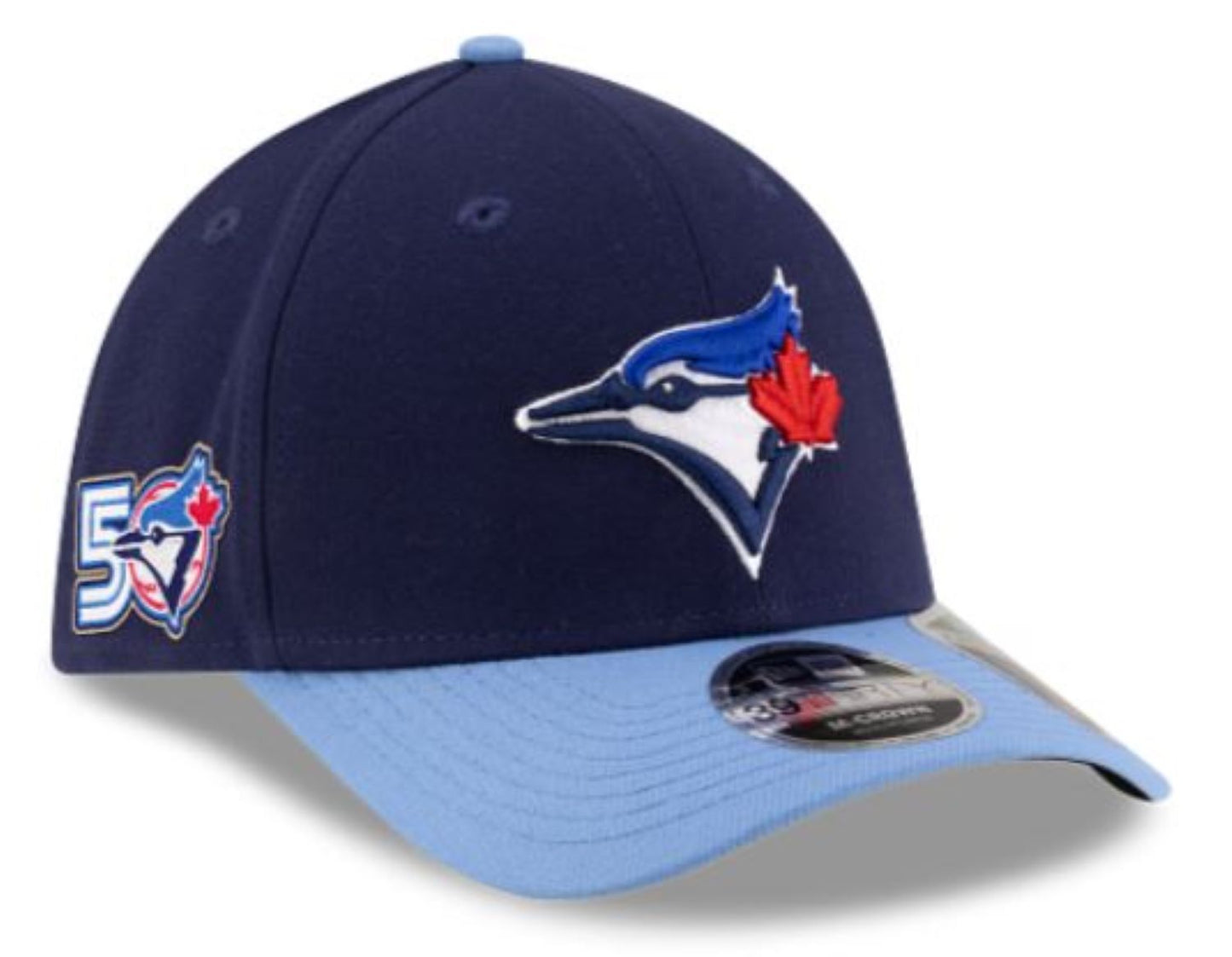 New Era 39THIRTY M-Crown MLB Toronto Blue Jays 50th Anniversary Side Patch Player Replica Stretch-Fit Hat - Navy/Powder Blue