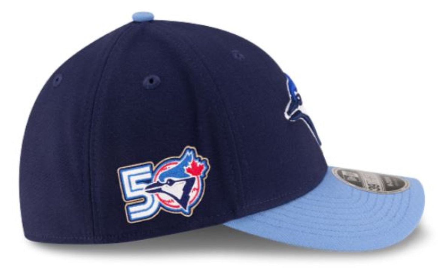 New Era 39THIRTY M-Crown MLB Toronto Blue Jays 50th Anniversary Side Patch Player Replica Stretch-Fit Hat - Navy/Powder Blue