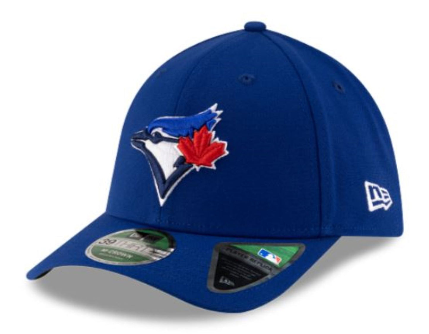 Blue baseball cap with a logo on a white background