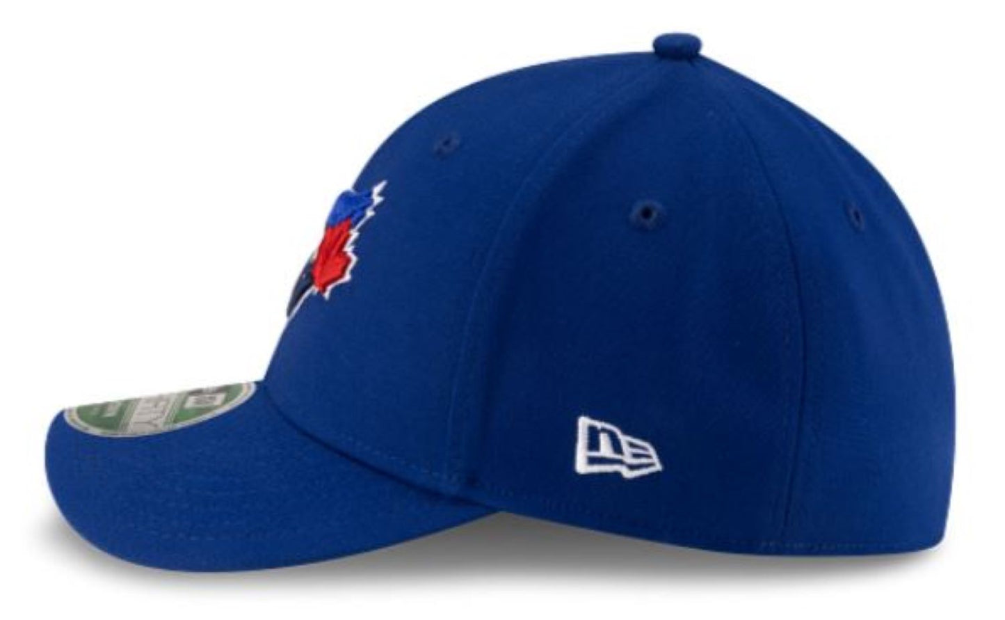 Blue baseball cap with a logo on a white background