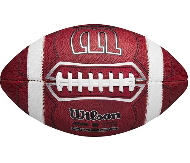 Red and white football with Wilson logo on a white background