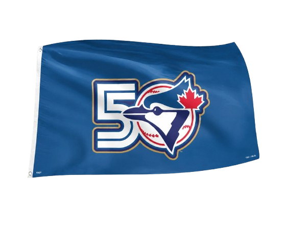 Blue flag with a sports team logo and number 50 on a white background