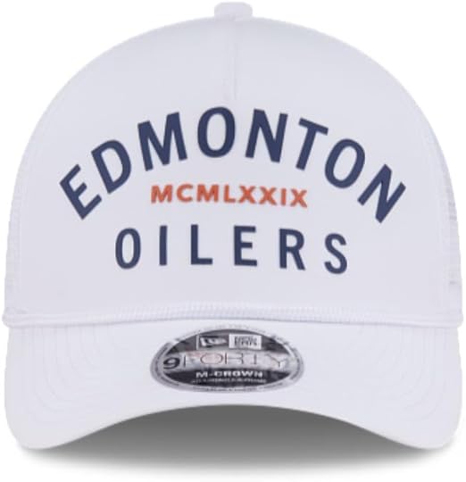 New Era NHL Edmonton Oilers Minimalist 9FORTY A-Frame Trucker Adjustable Snapback Hat - White