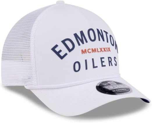 New Era NHL Edmonton Oilers Minimalist 9FORTY A-Frame Trucker Adjustable Snapback Hat - White