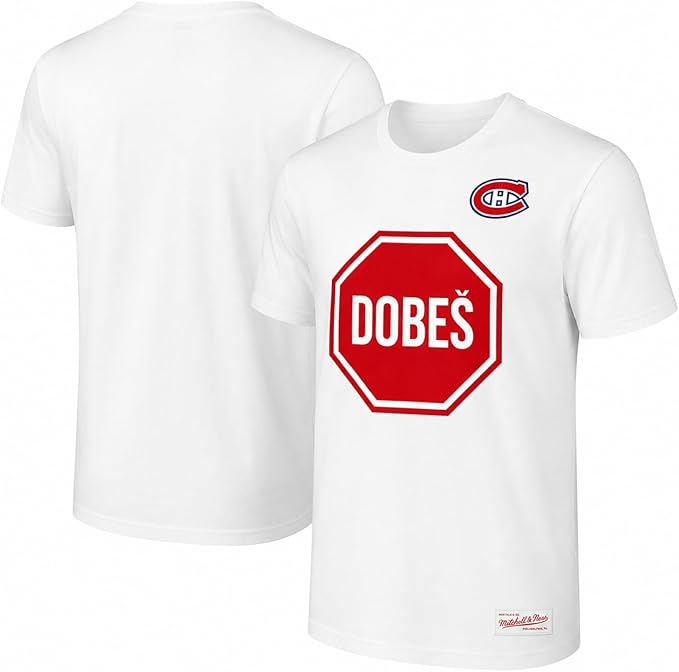 Mitchell & Ness NHL Montreal Canadiens Jakub Dobes Stop Sign Goaltender Heavyweight T-Shirt - White
