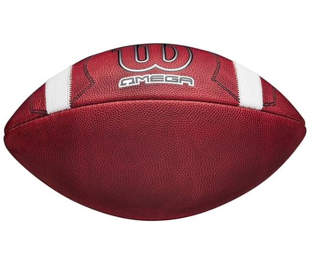 Red football with 'Omega' branding on a white background