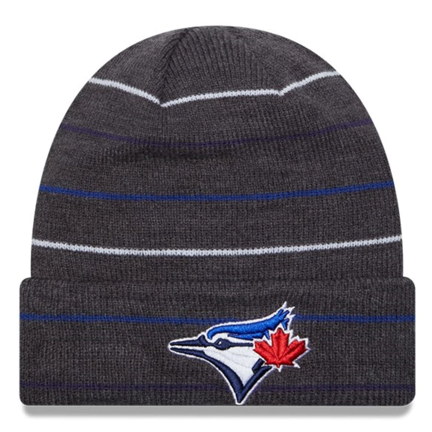 New Era MLB Toronto Blue Jays Charcoal Rowed Striped Cuffed Knit Hat
