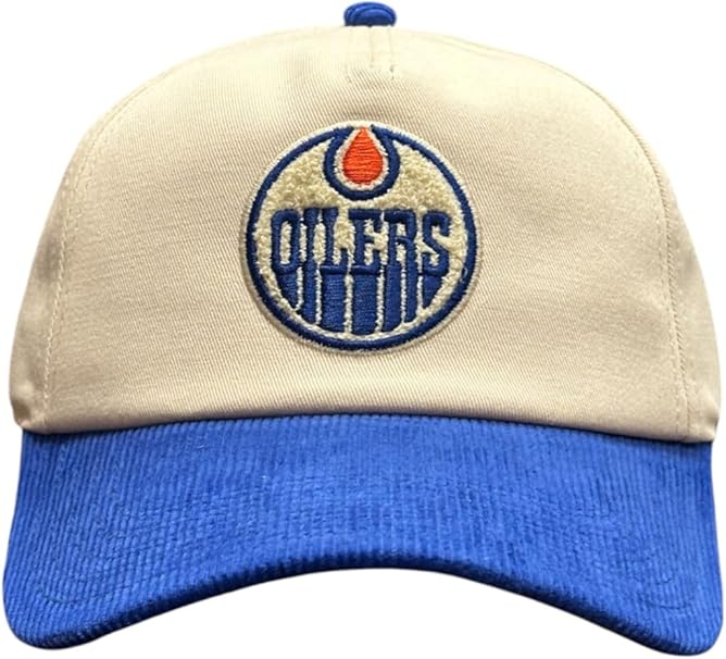 American Needle NHL Edmonton Oilers Burnett Corduroy Adjustable Cap - Cream/Royal