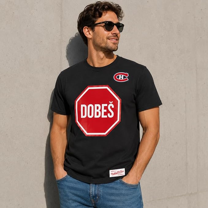 Mitchell & Ness NHL Montreal Canadiens Jakub Dobes Stop Sign Goaltender Heavyweight T-Shirt - Black