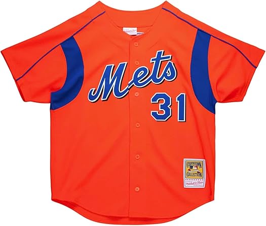 Mitchell & Ness MLB Authentic BP Button Front Mike Piazza New York Mets Mens Dark Orange Shirt - Dark Orange
