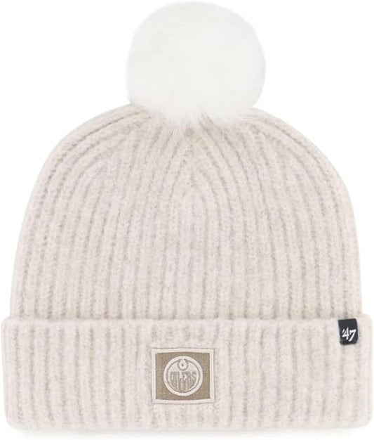 47 Womens NHL Edmonton Oilers Mellow Cuff Knit Beanie with Pom - Cream