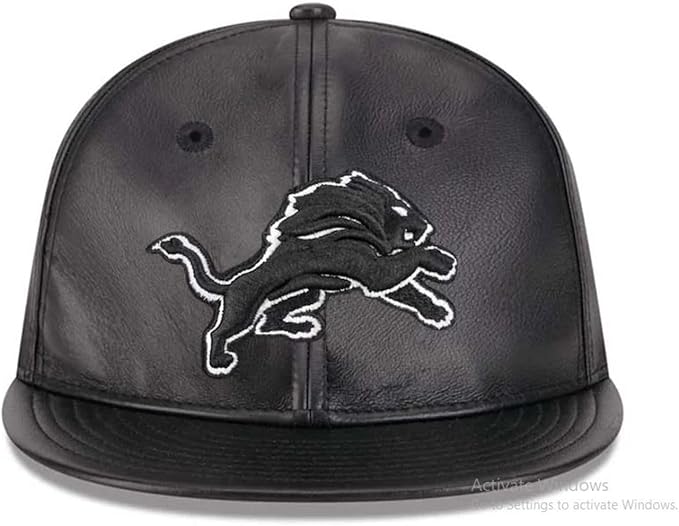 New Era Detroit Lion 9FIFTY Leather Snapback Adjustable Cap - Black