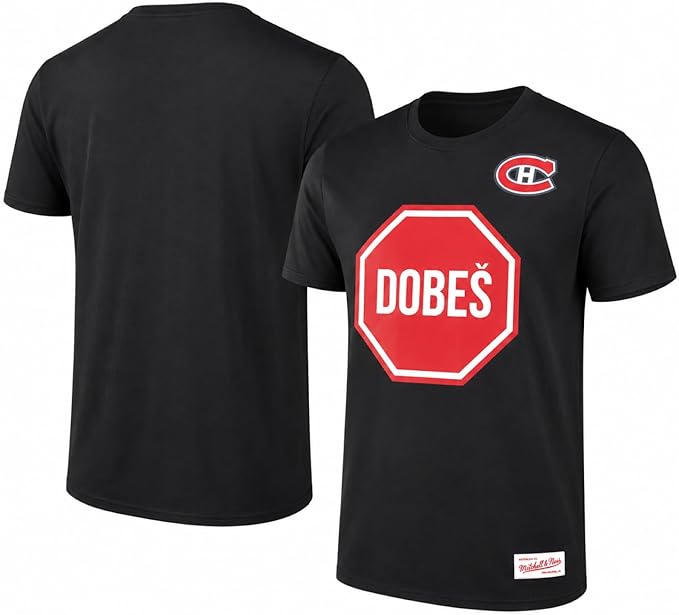 Mitchell & Ness NHL Montreal Canadiens Jakub Dobes Stop Sign Goaltender Heavyweight T-Shirt - Black