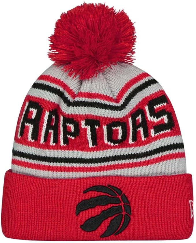 New Era Youth Red/Gray Toronto Raptors Tip-Off Two-Tone Cuffed Knit Hat with Pom
