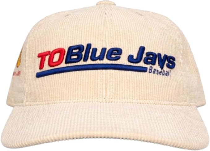 Beige cap with 'TO Blue Jays Baseball' text on a white background