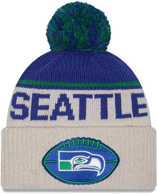 New Era NFL 2024 Seattle Seahawks Sideline Historic Cuffed Knit Hat with Pom - Stone