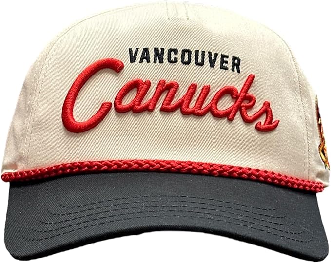 American Needle NHL Vancouver Canucks Roscoe Alt Adjustable Snapback Hat with Side Patch - Cream/Black