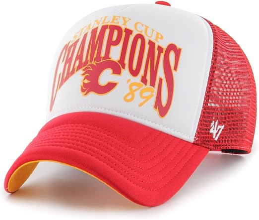 47 NHL Calgary Flames Offside Foam Champ Trucker Adjustable Snapback Hat Cap - Red