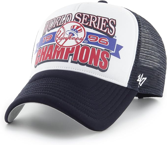 47 MLB New York Yankees Foam Champ Offside DT 1996 World Series Champions Trucker Adjustable Hat Black/White