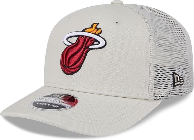 New Era NBA Miami Heat Canvas 9SEVENTY Trucker Stretch-Snap Adjustable Hat - Cream