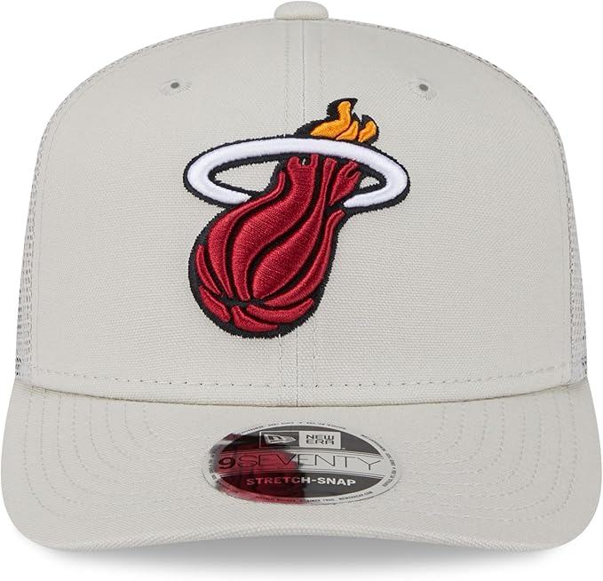 New Era NBA Miami Heat Canvas 9SEVENTY Trucker Stretch-Snap Adjustable Hat - Cream