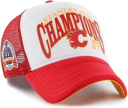 47 NHL Calgary Flames Offside Foam Champ Trucker Adjustable Snapback Hat Cap - Red