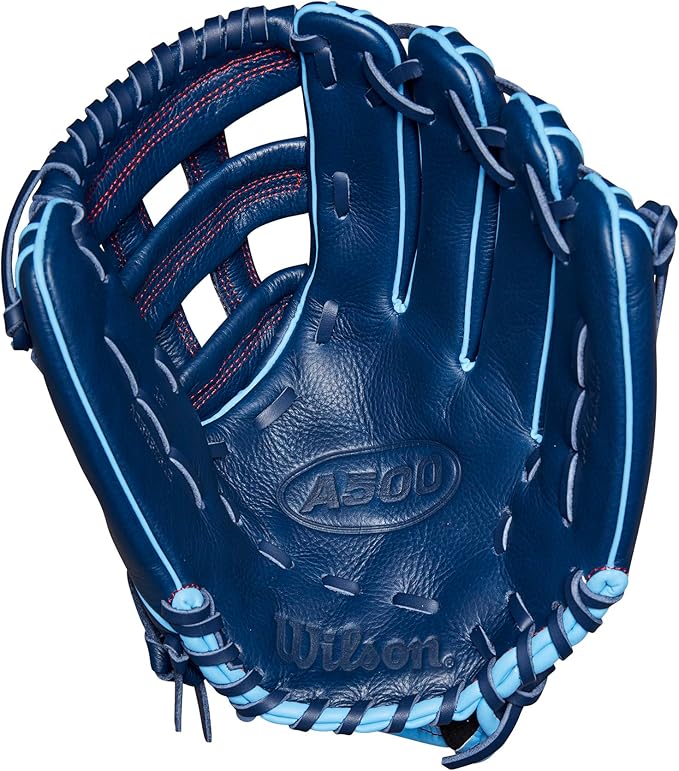 Wilson A500 12" Infield Youth Baseball Glove - Right Hand Throw, Navy/Blue/Red