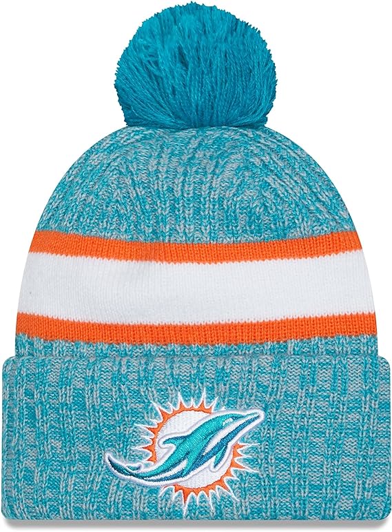New Era Miami Dolphins 2023 Sideline Cuffed Knit Hat with Pom - Aqua