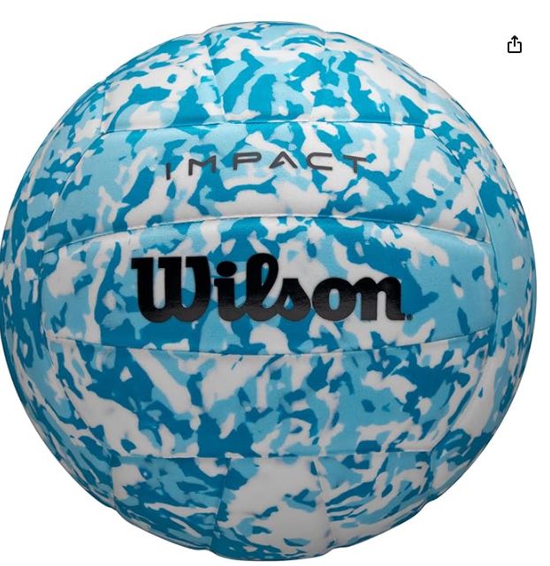Blue and white camouflage volleyball with Wilson branding on a white background