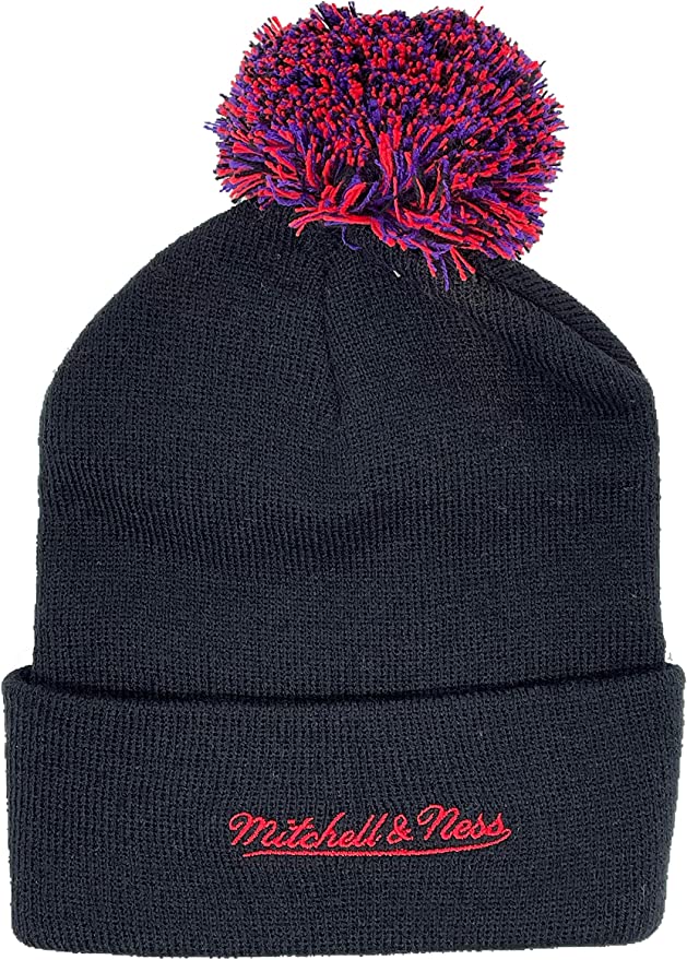 Toronto Raptors Mitchell & Ness Hardwood Classics Dino Logo Cuffed Pom Knit Black Hat